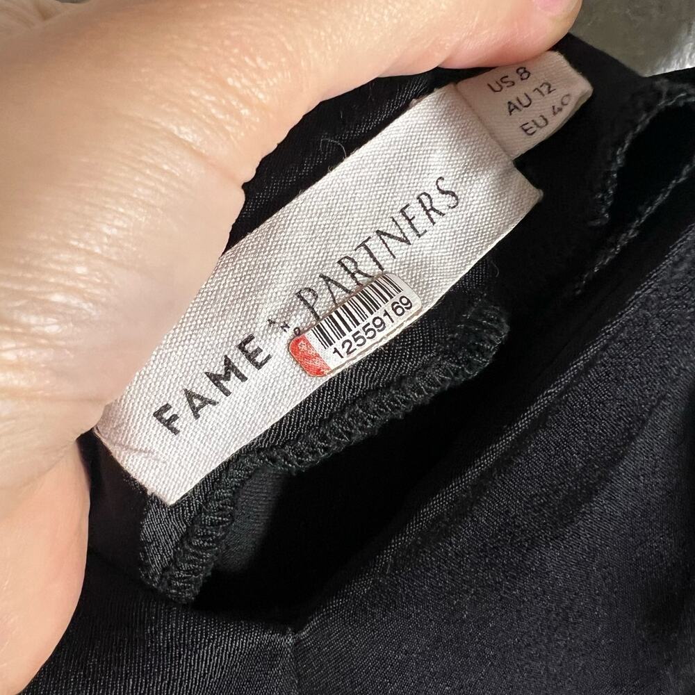 Fame and Partners Benton Black Satin Tie Waist Sleeveless Jumpsuit Size 6 - Picture 13 of 15